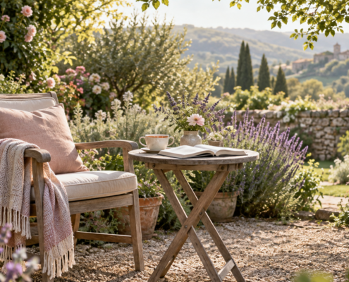 Time for yourself with a quiet moment. sitting relaxing n a chair with a cup of tea
